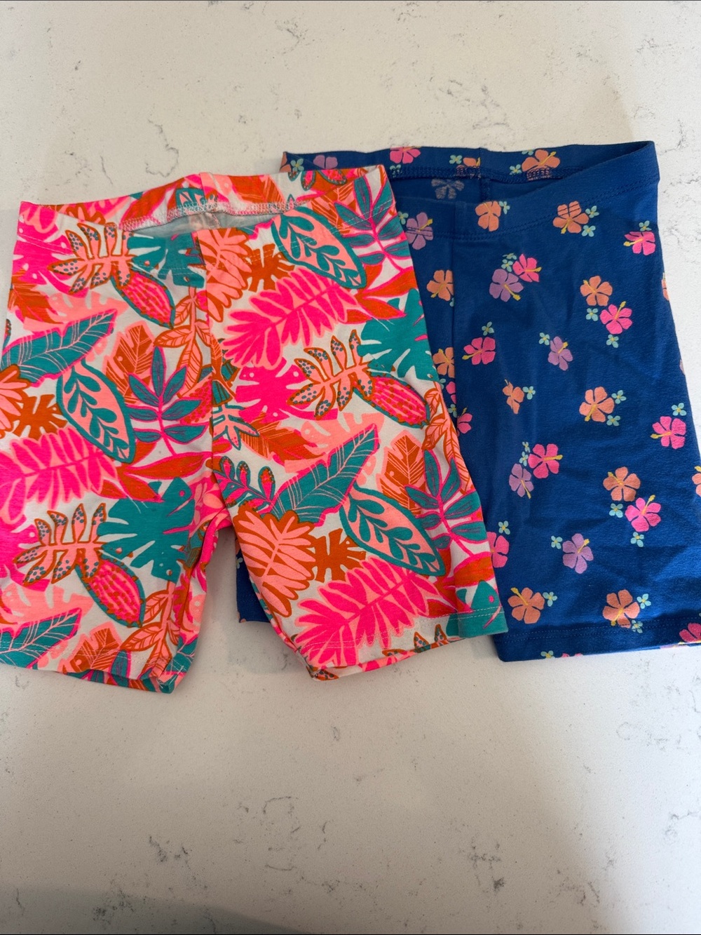 Girls' Bright Tropical & Navy Floral Bike Shorts Duo Biker